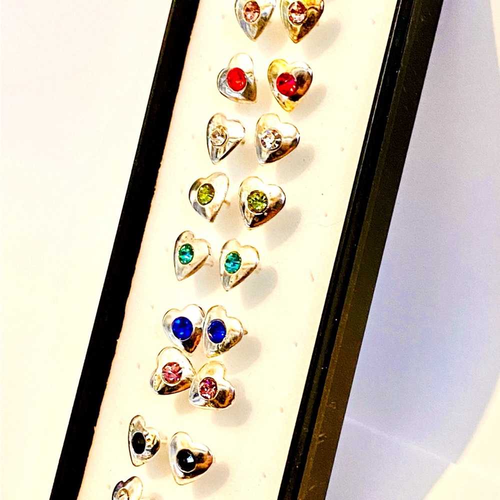 Heart Love Zircon Stud Studs Round Hollow Earring Circular Diamond CZ 10 Pairs